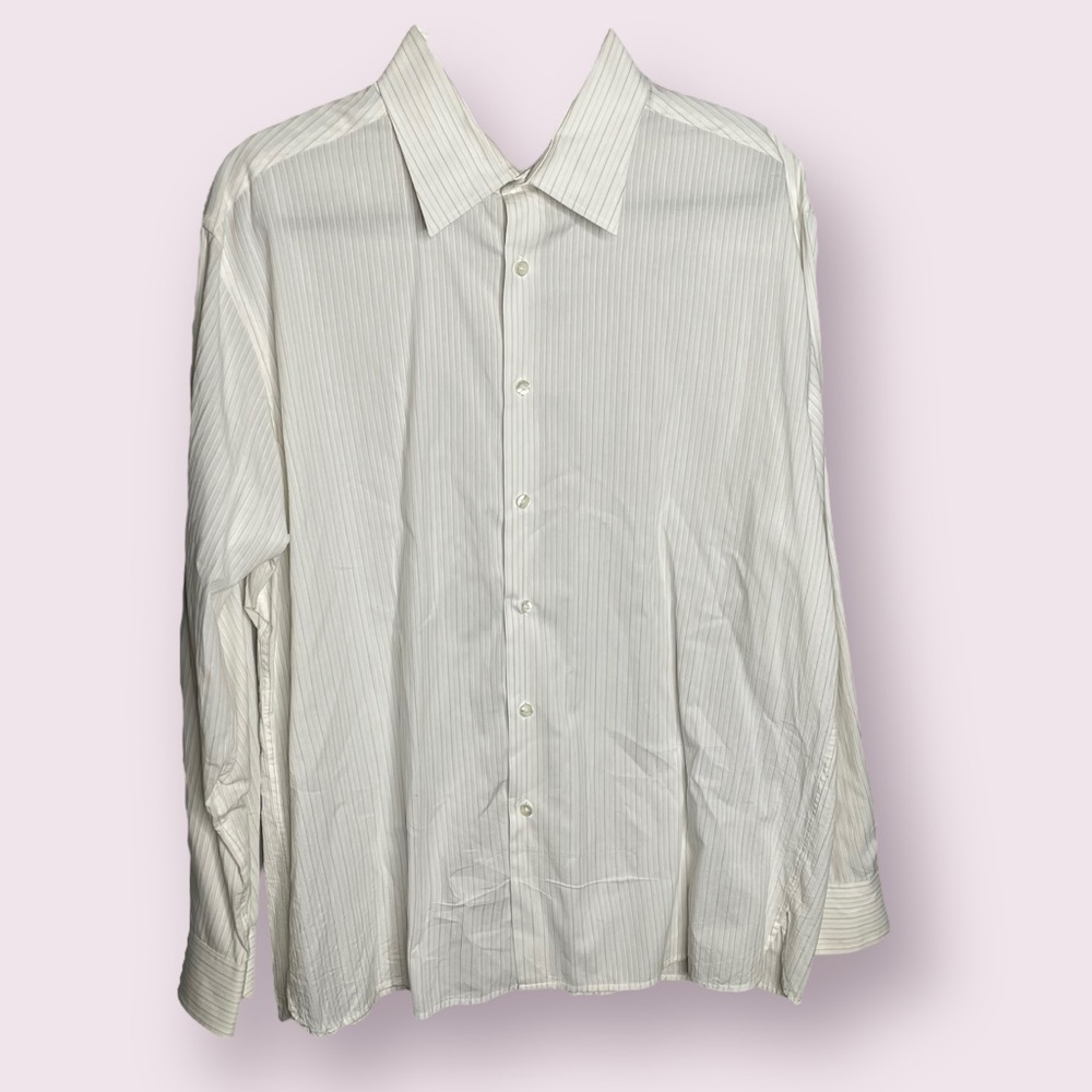 Perry Ellis White Striped Button Down Dress Shirt Long Sleeve Size XL